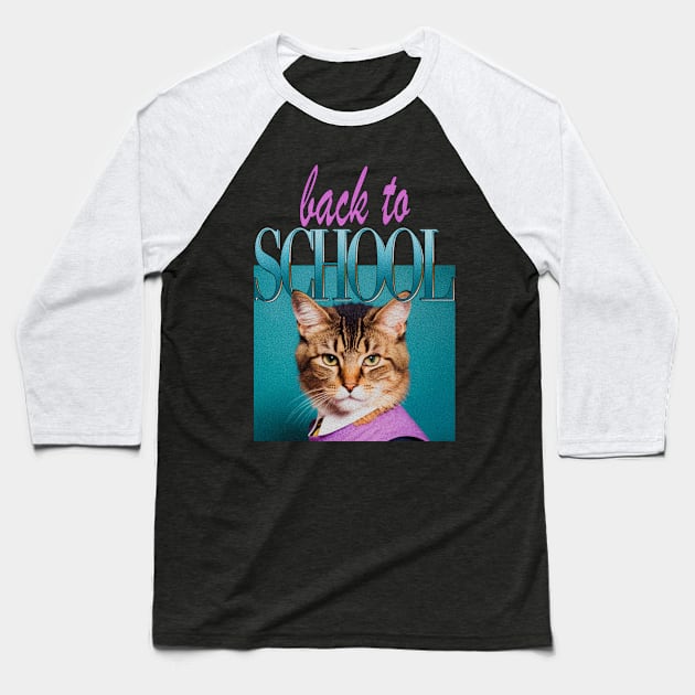 Back to School Cat Baseball T-Shirt by Darkest Disco